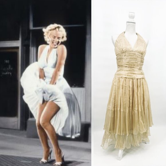 BARI JAY (VTG-USA) Organza Halter Pleated Cocktail Dress - Picture 2 of 10